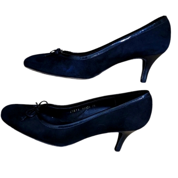 Boden Heels Black Suede Leather Kitten Heel Bow Tie Cushioned Footbed Round Toe - Picture 8 of 12